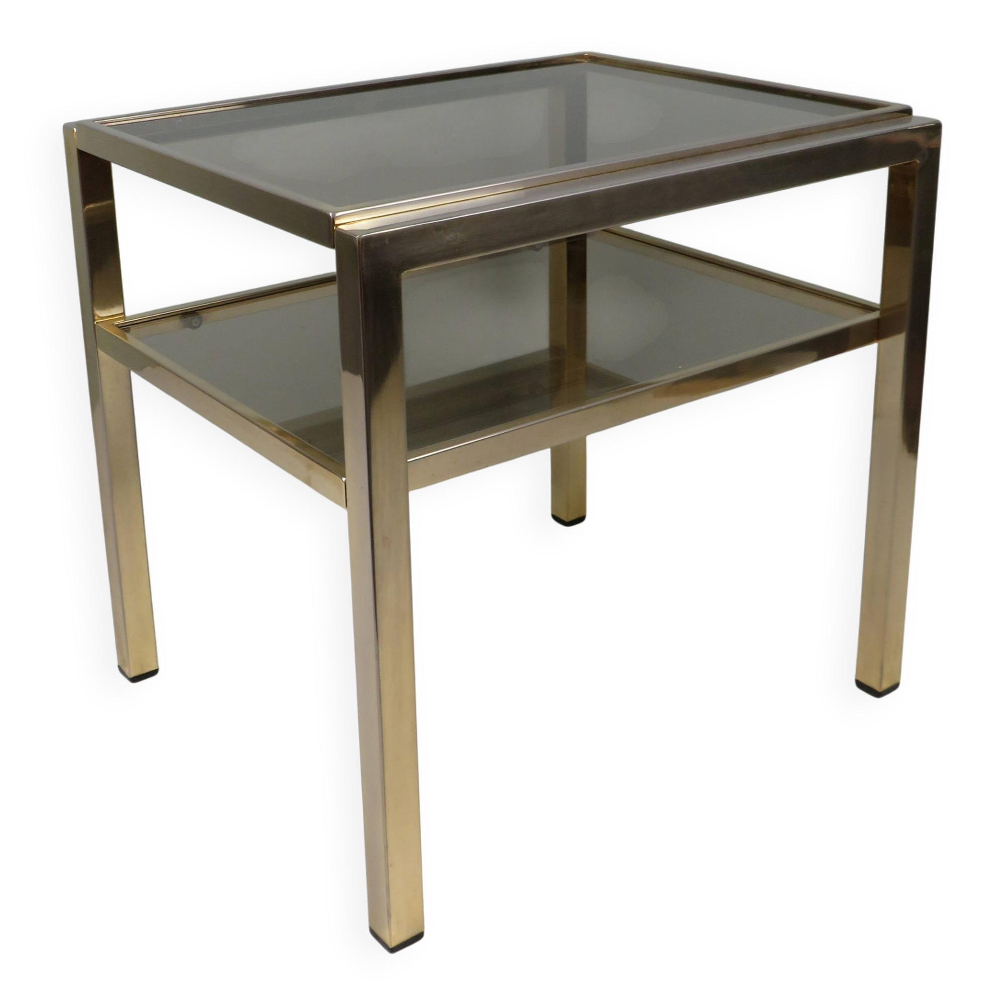 Vintage side table in brass and smoked glass, De Knudt, Belgium, 1970