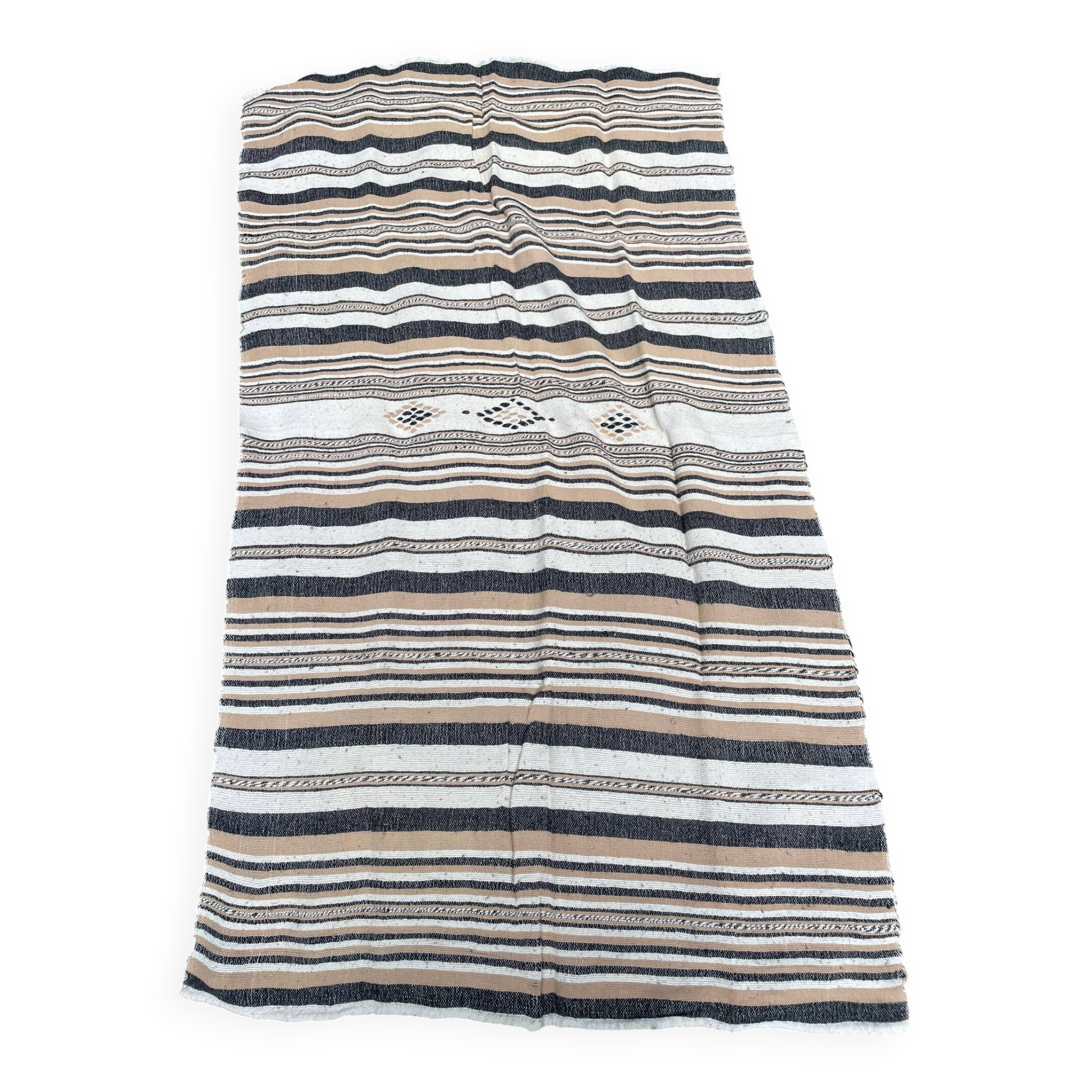 Algerian striped wool blanket or sofa cover with central motif