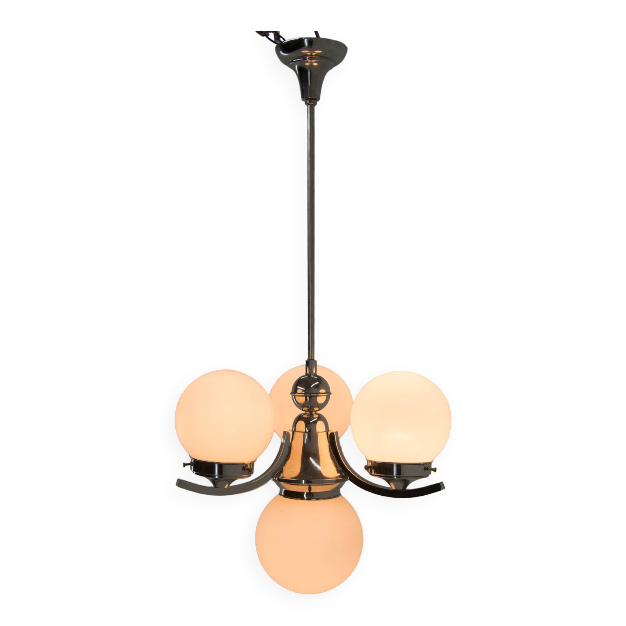 Art deco nickel and glass chandelier, 1930s