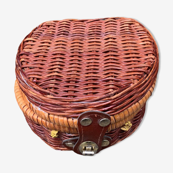 Wicker box basket 15cm dinette handmade 1970 vintage old jewelry or picnic With clasp