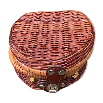 Wicker box basket 15cm dinette handmade 1970 vintage old jewelry or picnic With clasp