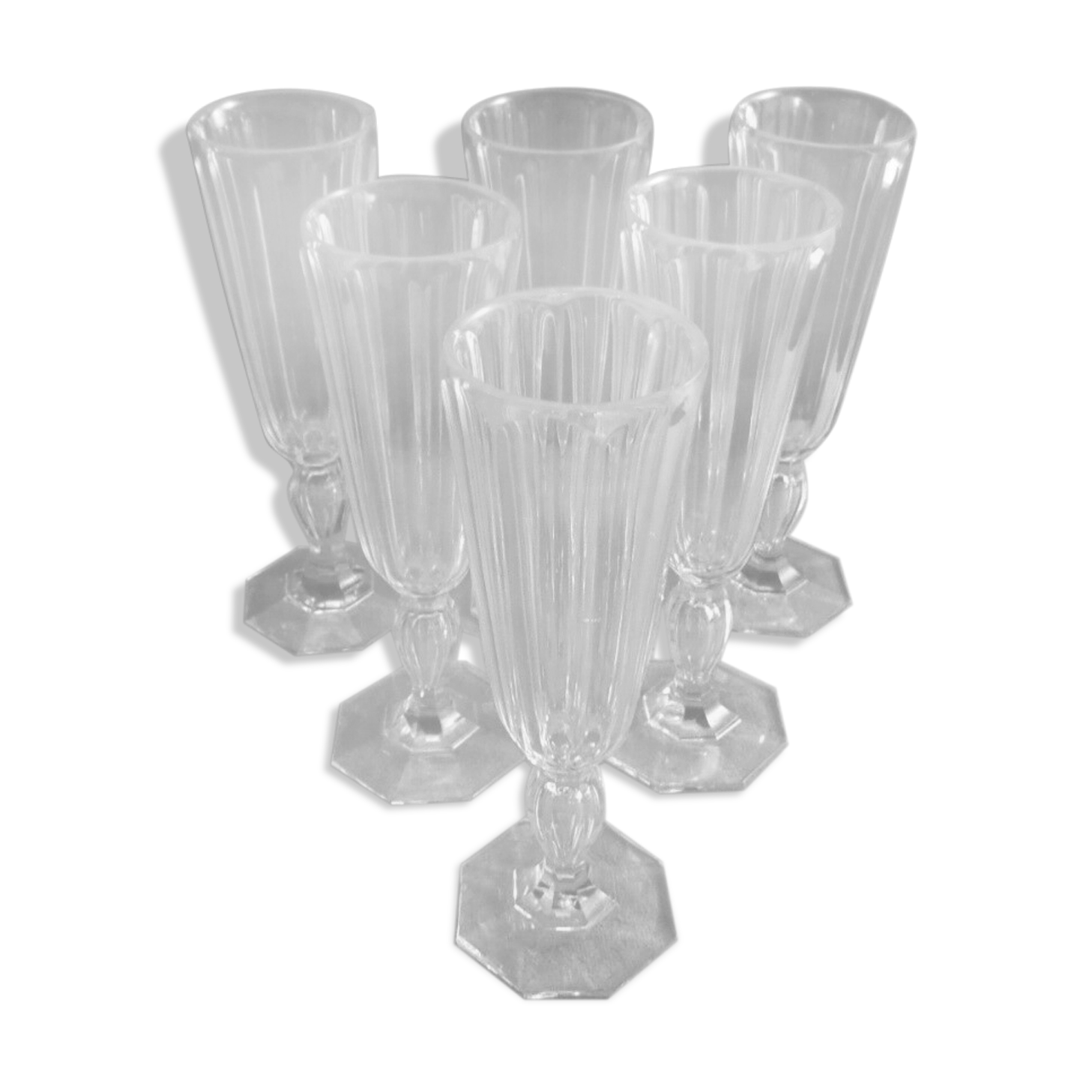 Service of 6 baccarat crystal flutes balustre leg flat odds 1840