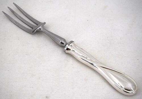 Christofle Galea serving fork, stew, carving silver-plated metal, perfect condition.