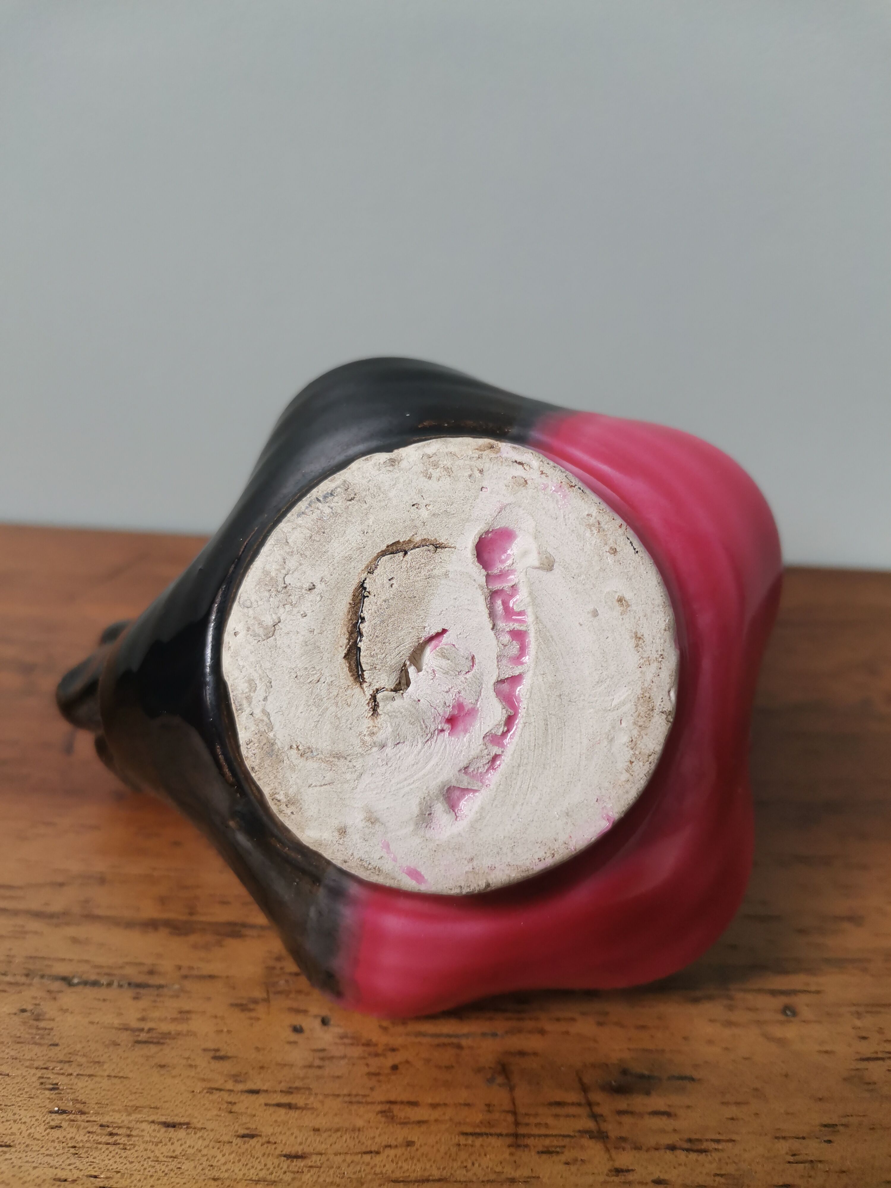 Slip ceramic candle holder signed vallauris