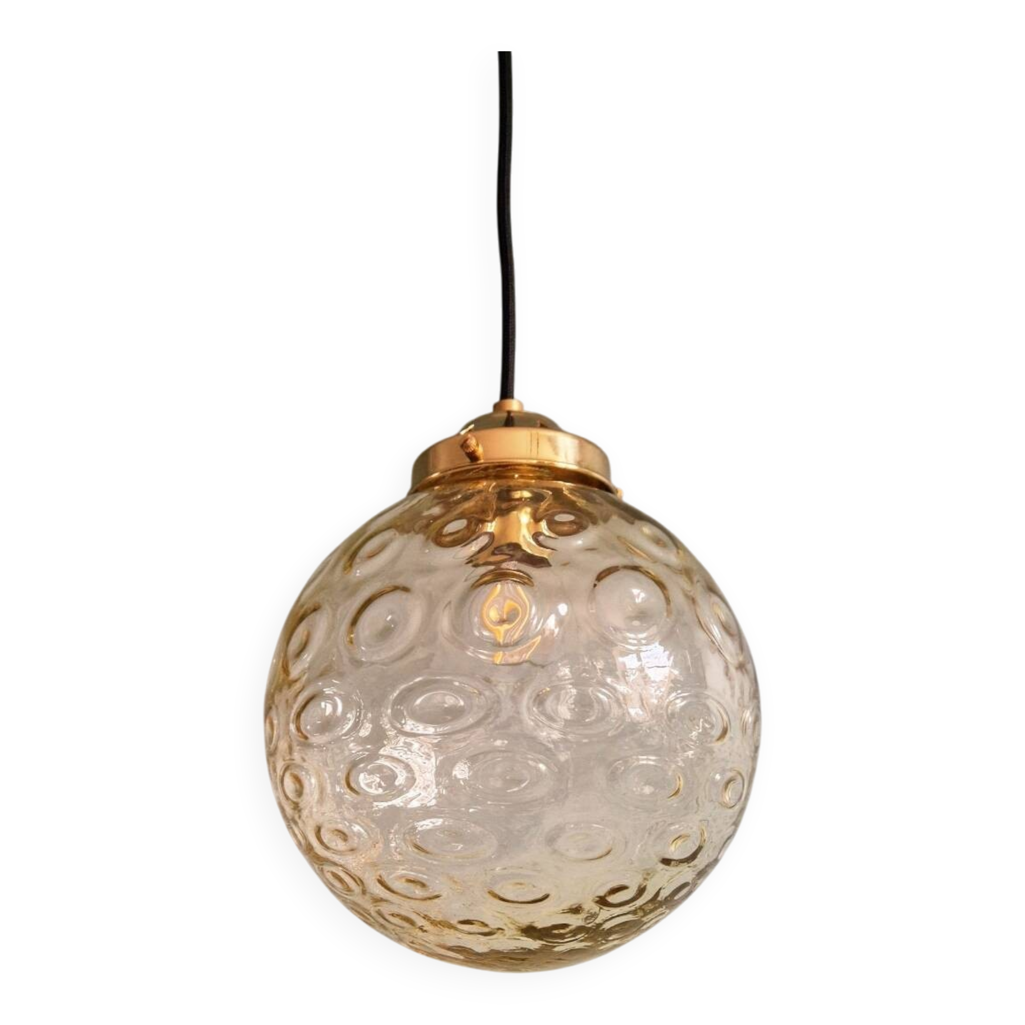 Amber bubble glass vintage pendant, 1970s