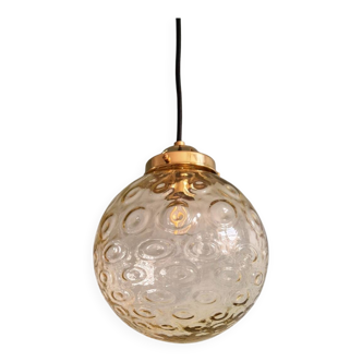 Amber bubble glass vintage pendant, 1970s