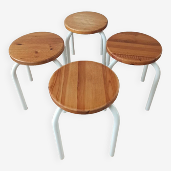 Four wooden and metal stools, 80's