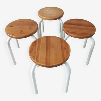 Quatres tabourets en bois et métal, 80's