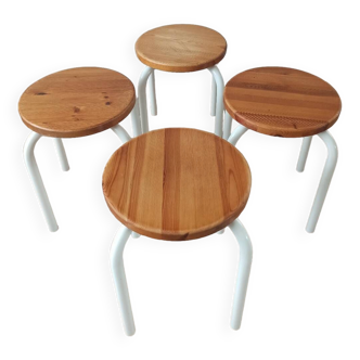 Quatres tabourets en bois et métal, 80's