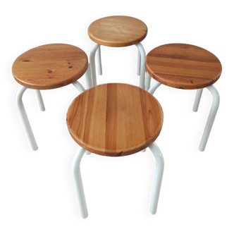 Four wooden and metal stools, 80's