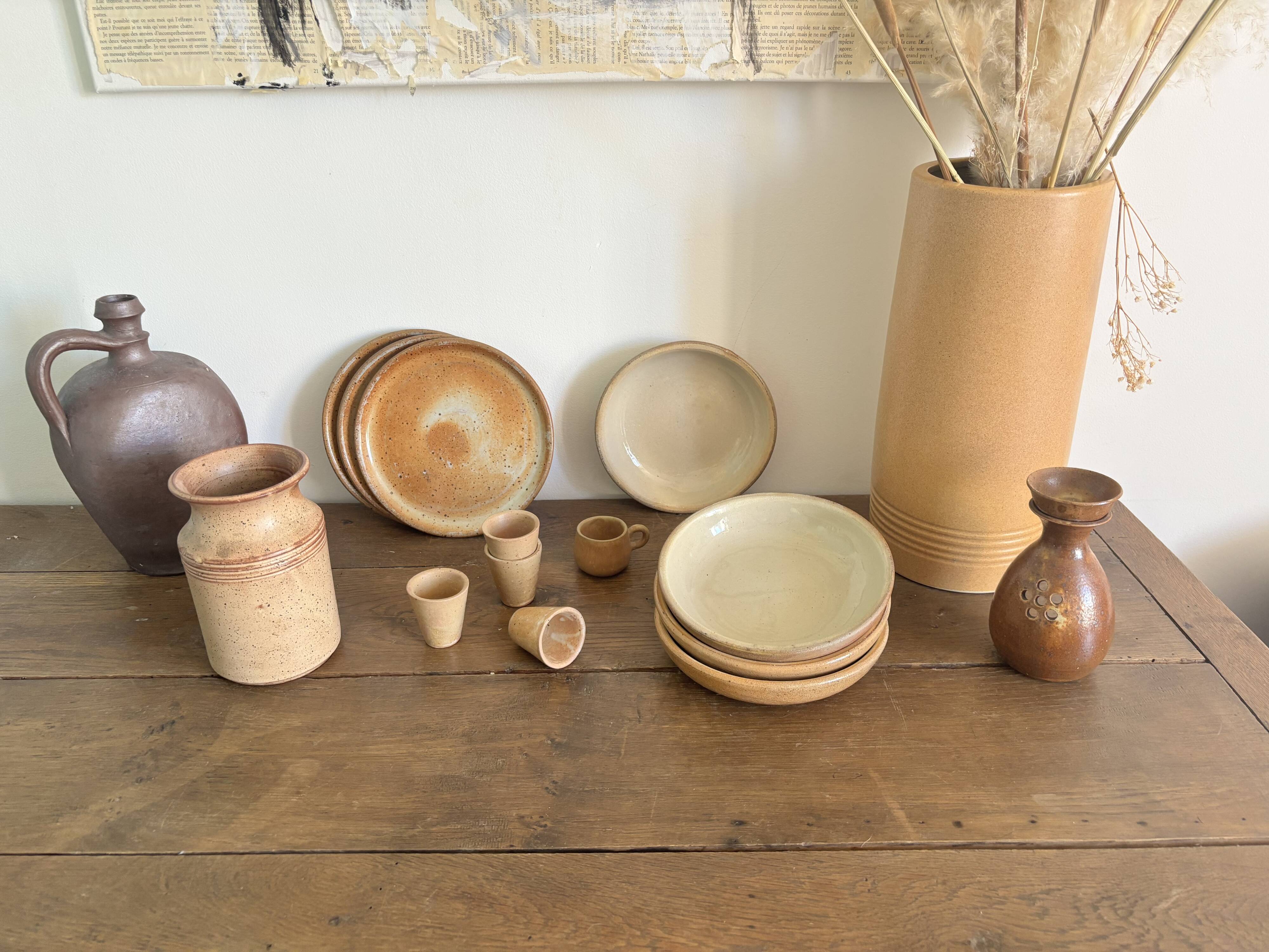 Vintage french stoneware ceramics set – mineral earth