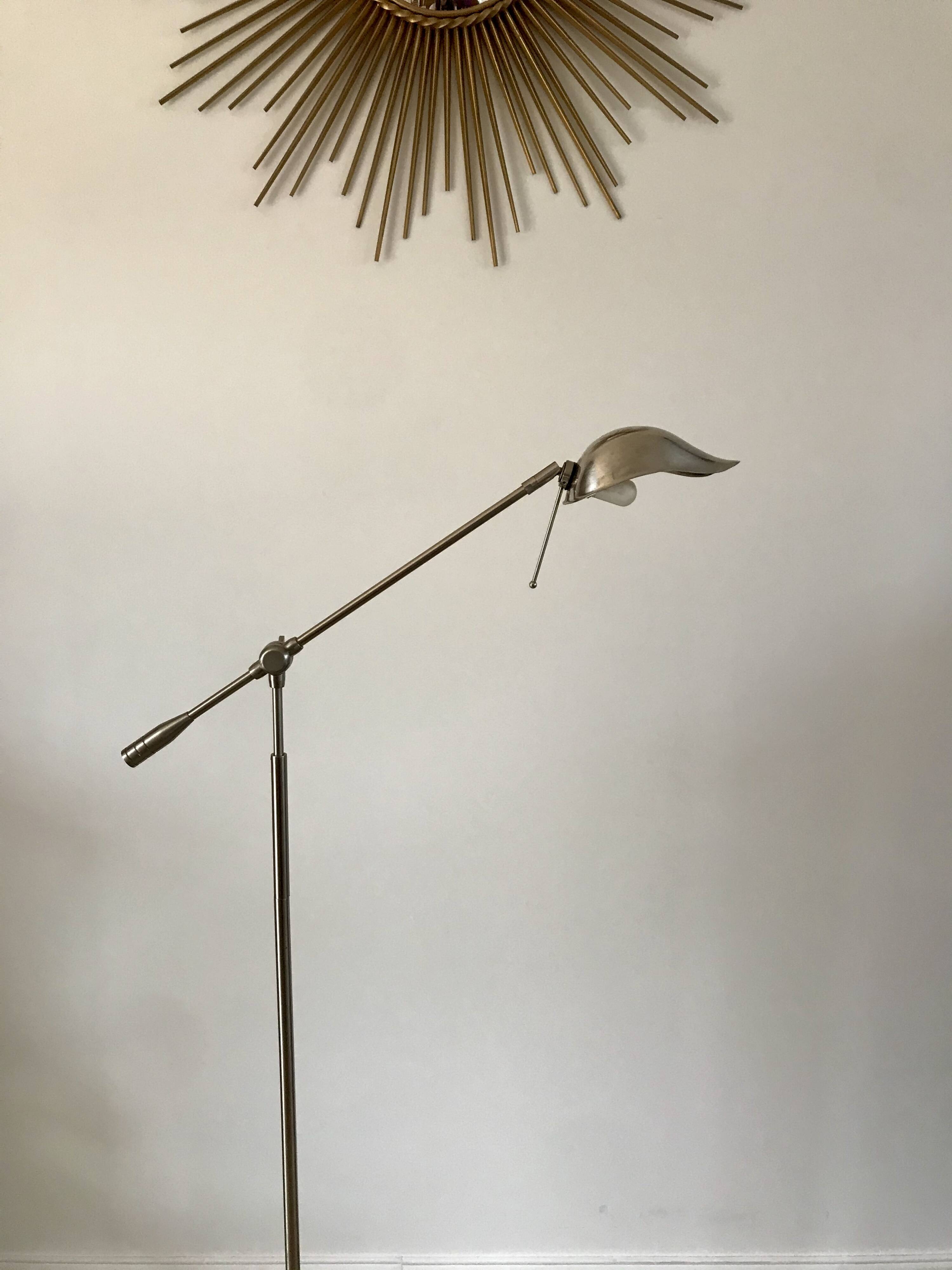 Pivoting brushed aluminum floor lamp from the 70s