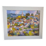 Painting Claude Carvin. Bonnieux, perched village
