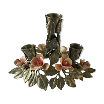 Italian candle holder 3 branches in tin and biscuit