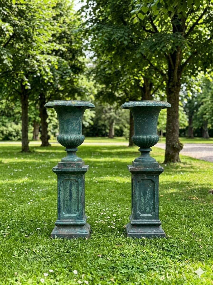 Pair of antique Medici vases in cast iron