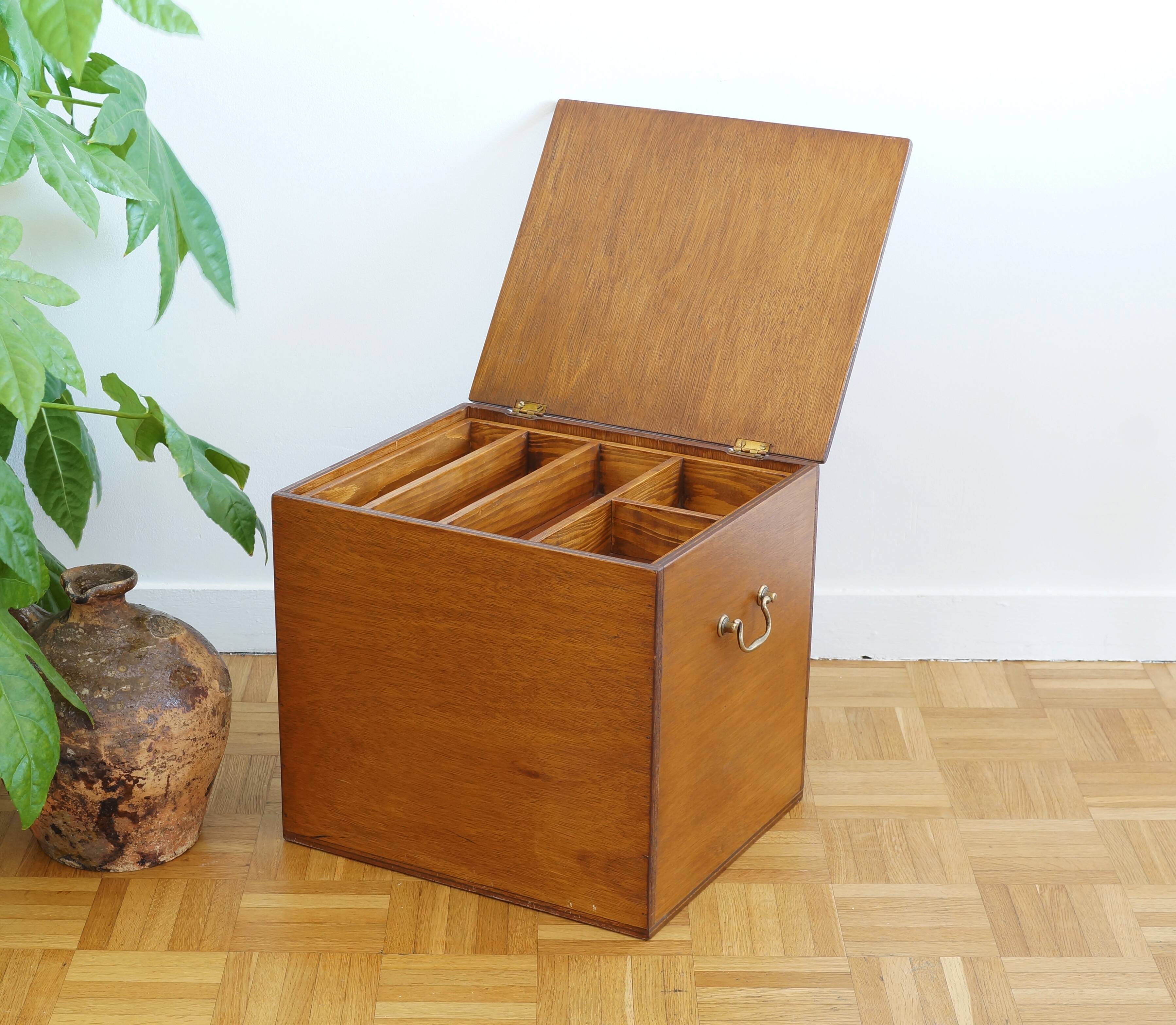 Large wooden box with brass handles