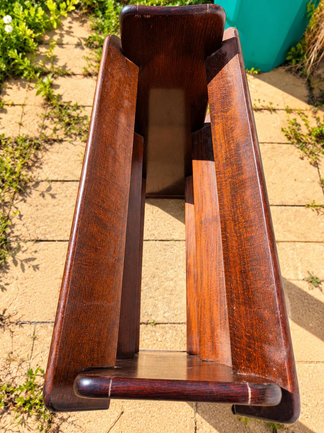 Vintage wooden magazine rack with 3 levels – display stand