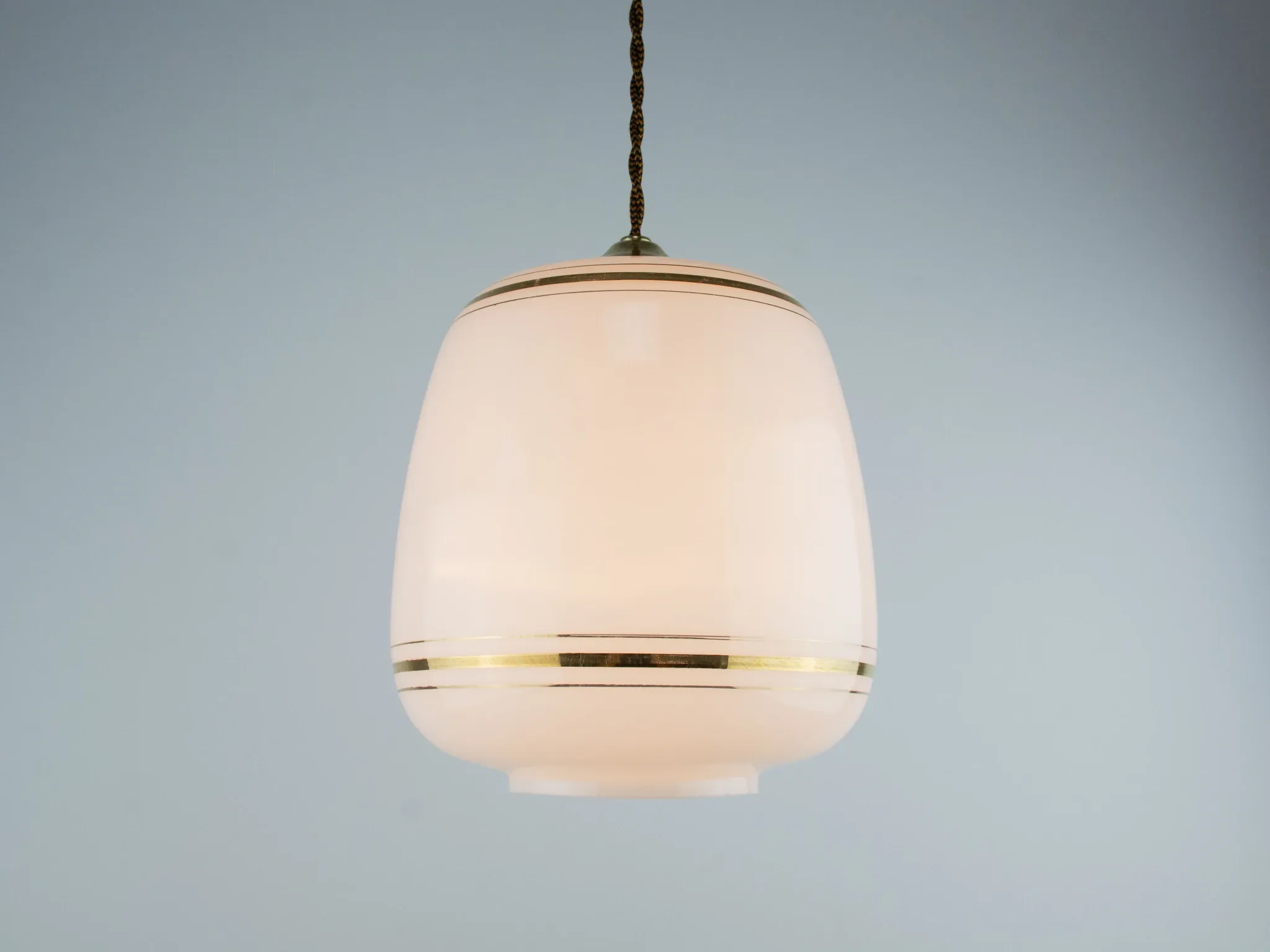 Vintage White Glass Gold Accented Mid-Century Modern Lamp