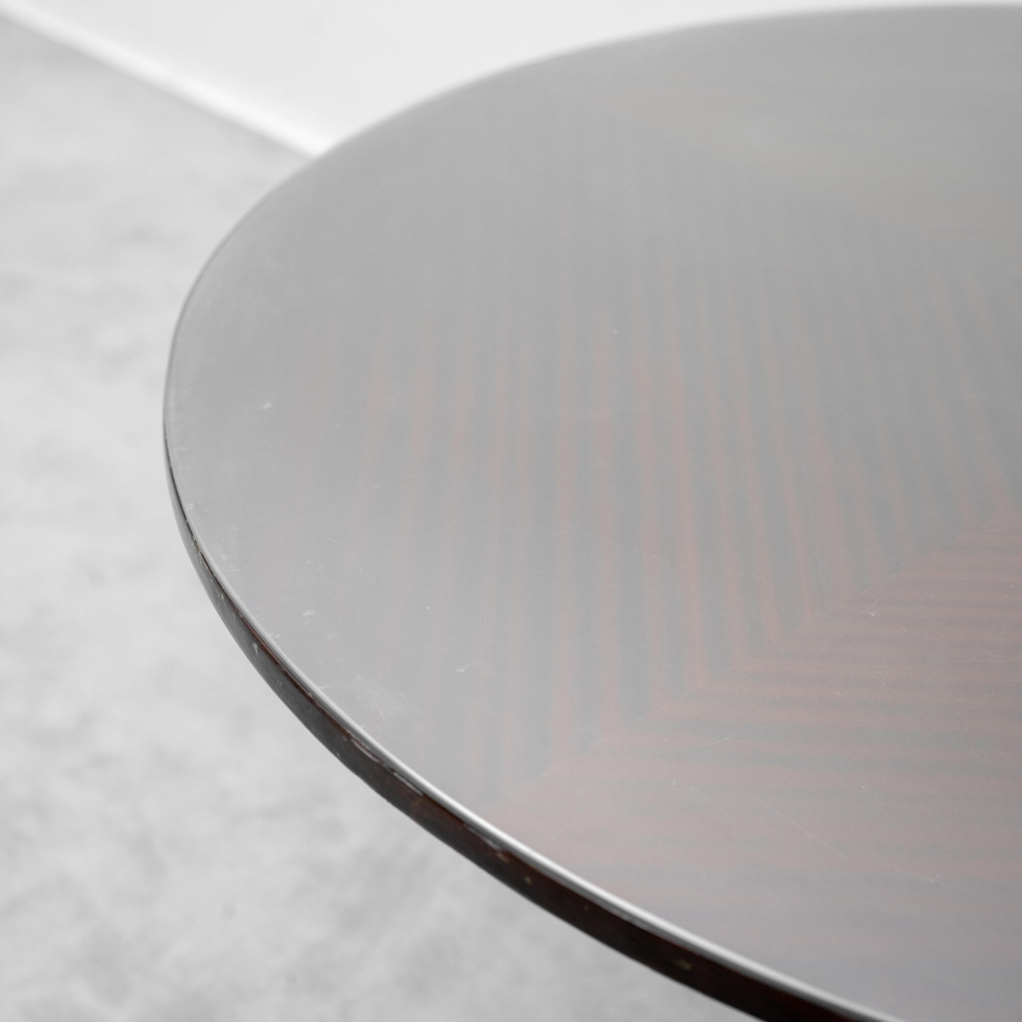 Vintage round table in wood and glass with metal base, 1970s modernist