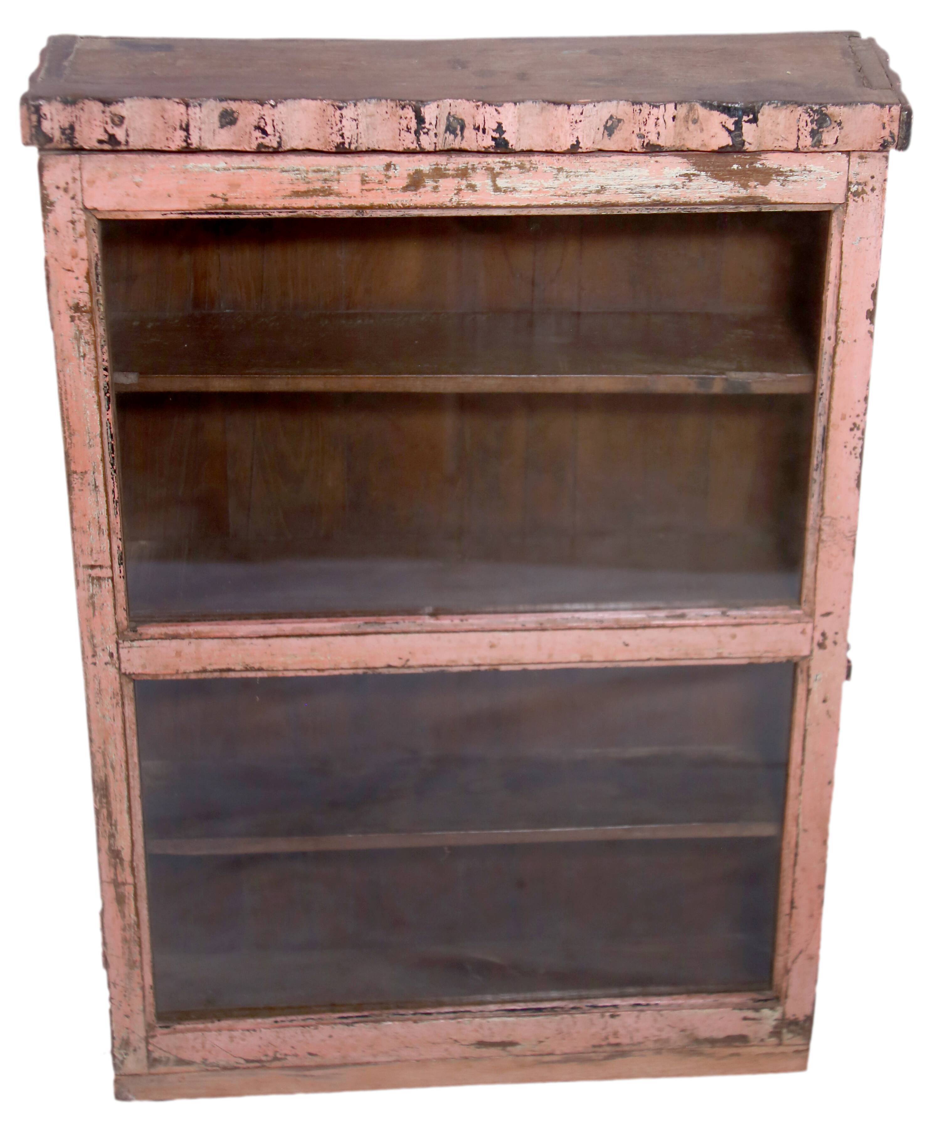 Shelf - Burmese teak wall display case with its beautiful pink patina