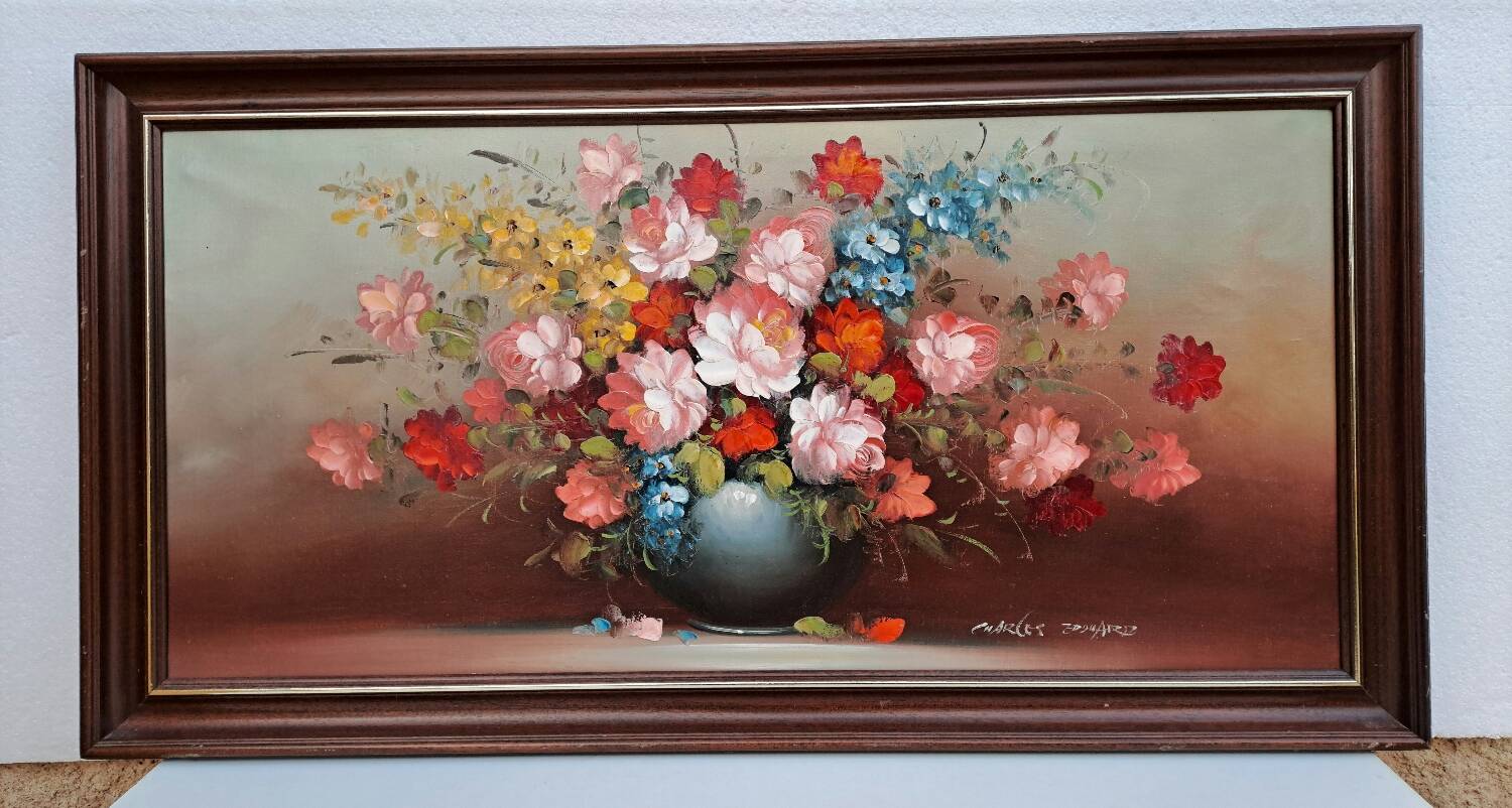 Oil on canvas bouquet of flowers signed Charles Édouard