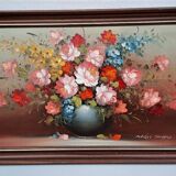 Huile sur toile bouquet de fleurs signé Charles Édouard