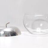 Postmodern Transparent Glass and Silver-Plated Metal Ice Bucket / Bowl, Italy