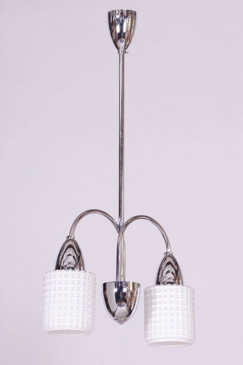 Mid-Century Chandelier in Chrome, Steel and Opaline Glass, Czech, 1960s
