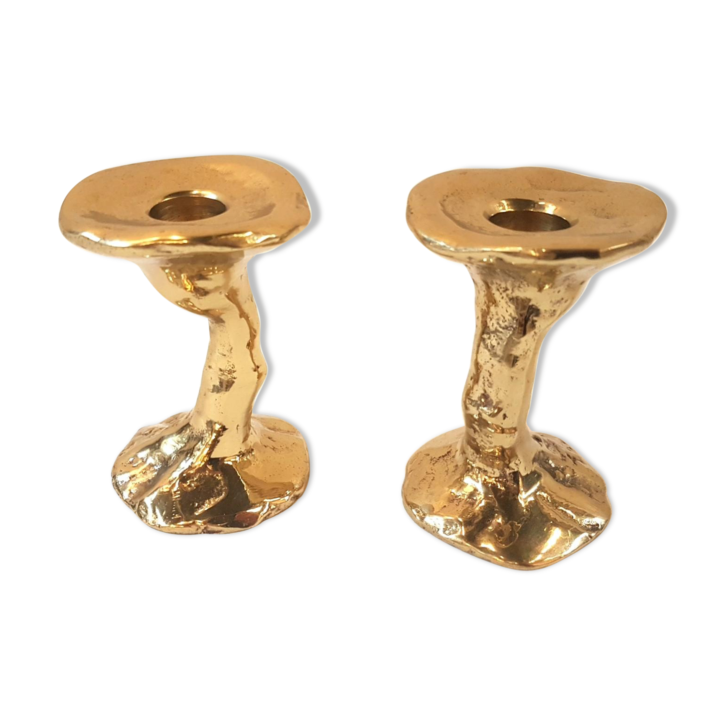 Pair of massive bronze brutalist candlesticks 1980