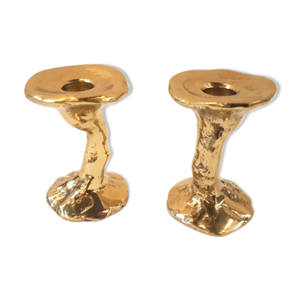 Pair of massive bronze brutalist candlesticks 1980