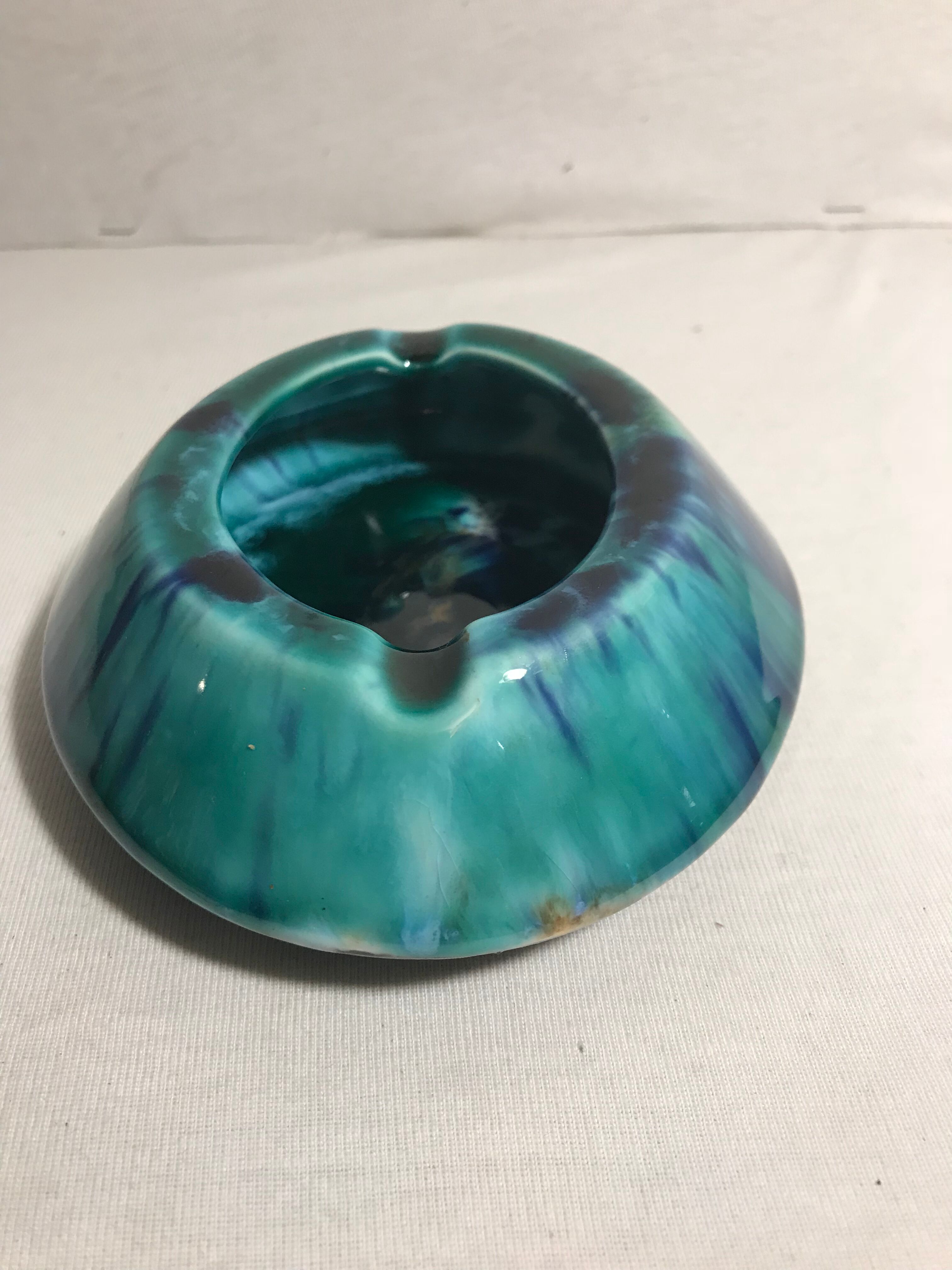 Old ceramics ceramic ashtray morvan blue green vintage enamel