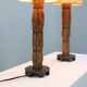 Pair of 1970s Italian decorative table lamps raphia & parchment