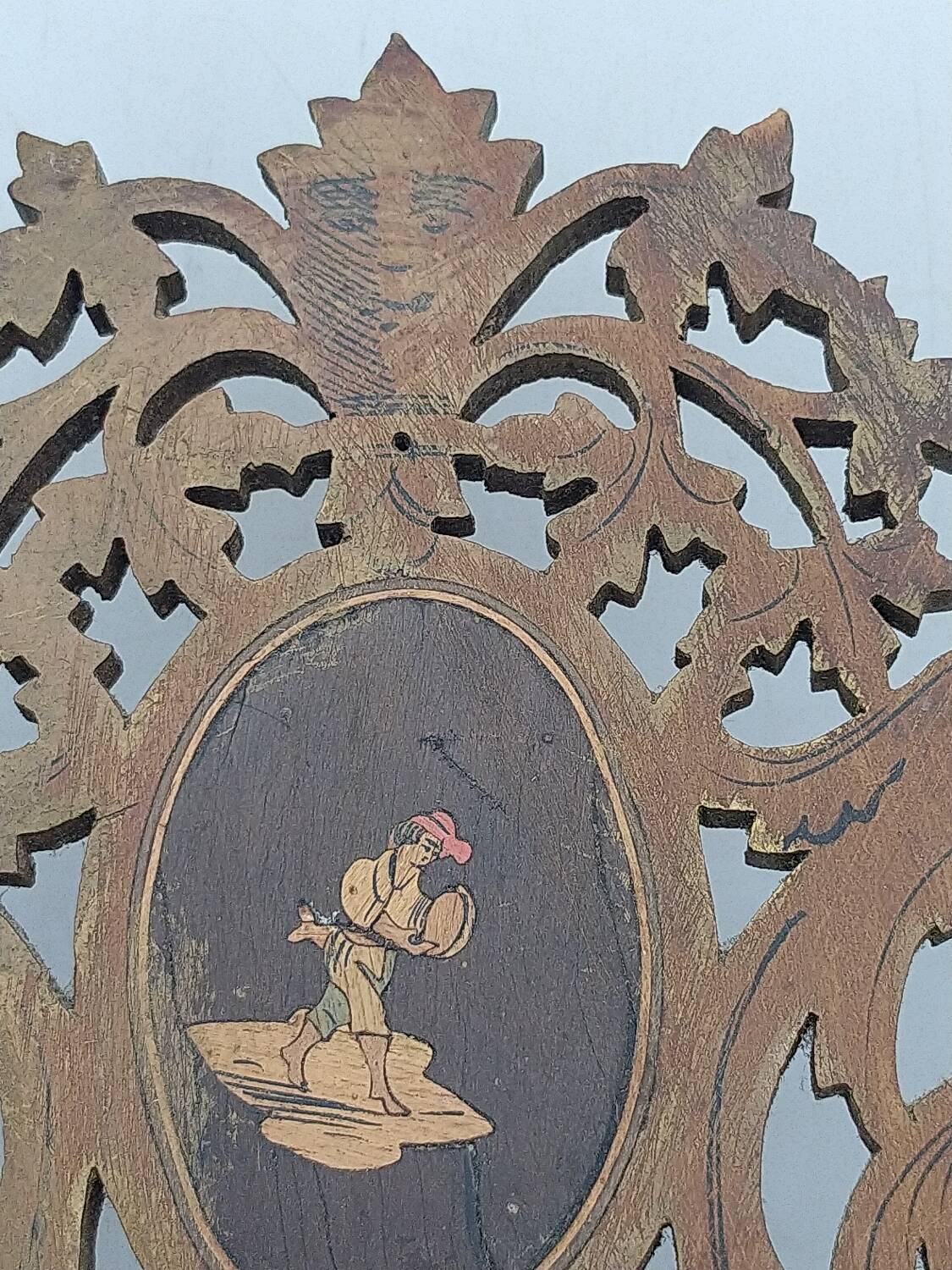 Ancient triptych in olive wood. Italy.