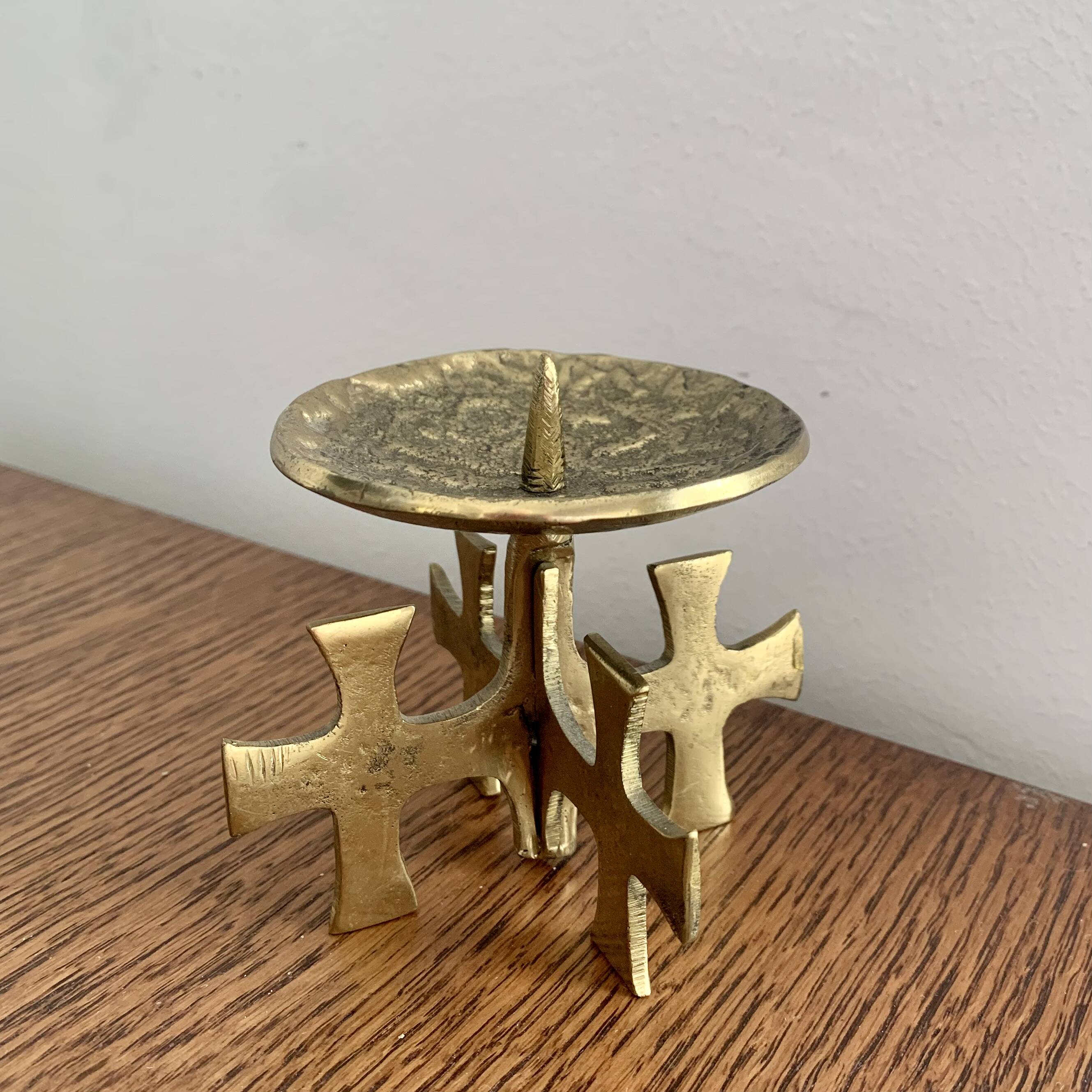 Brutalist bronze candleholder, 1970s