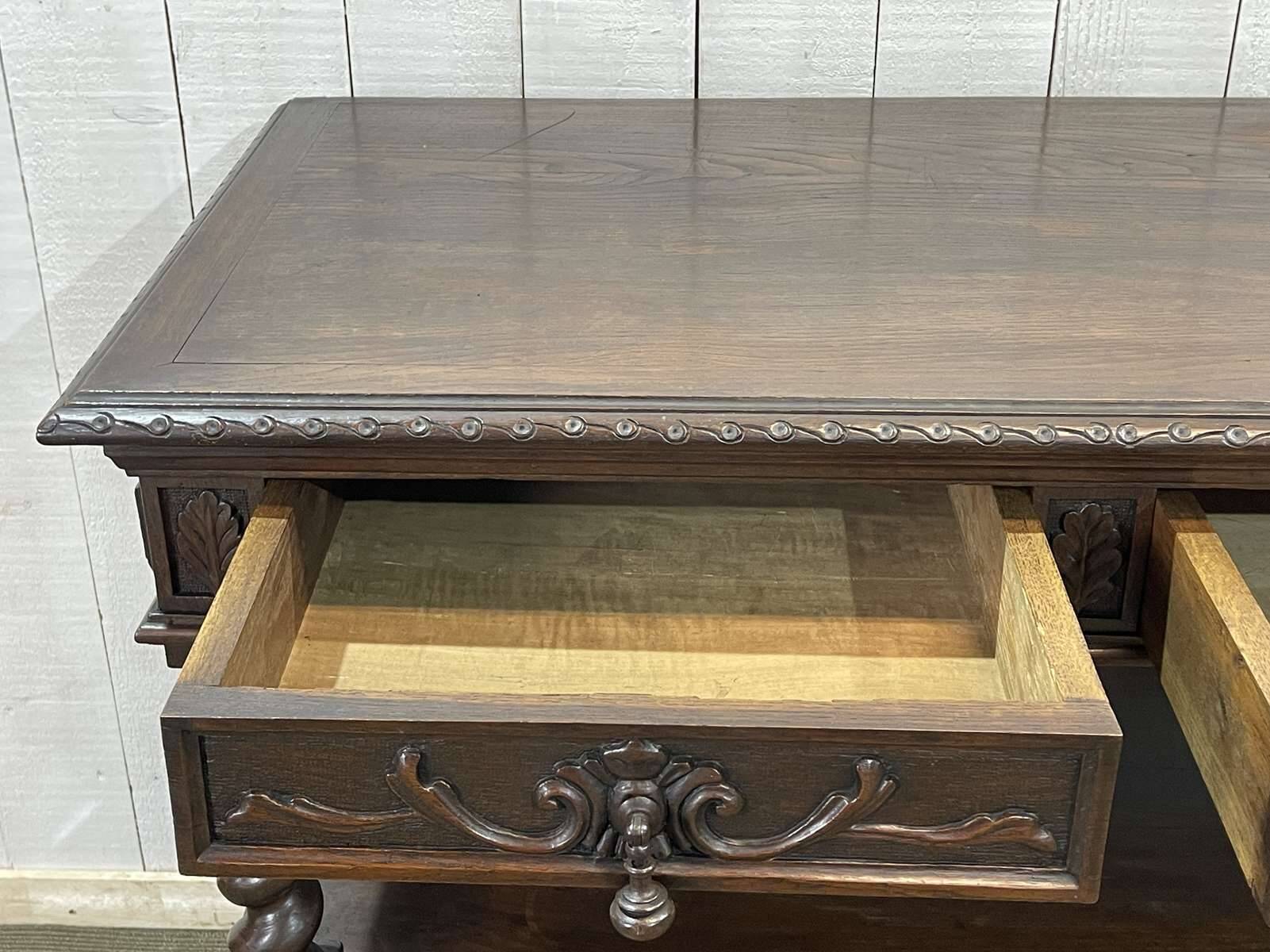 Henry II late 19th century oak serving trolley - top opens into a dresser