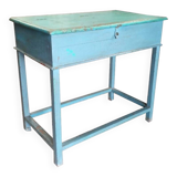 Console table desk blue desk with teak wood storage