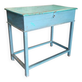 Console table desk blue desk with teak wood storage