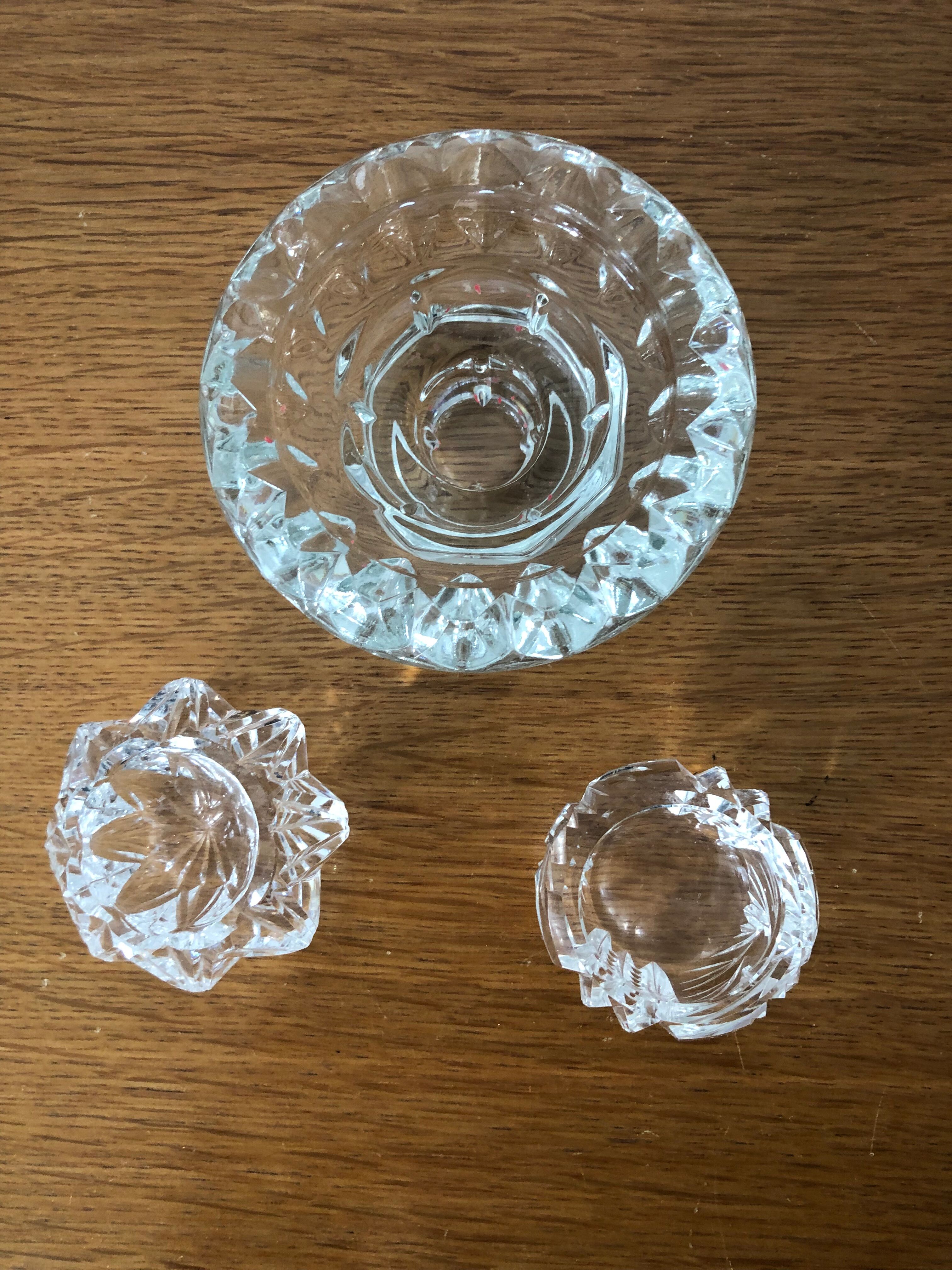 3 cut glass candle holders