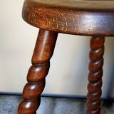 Vintage tripod stool in solid wooden twisted feet