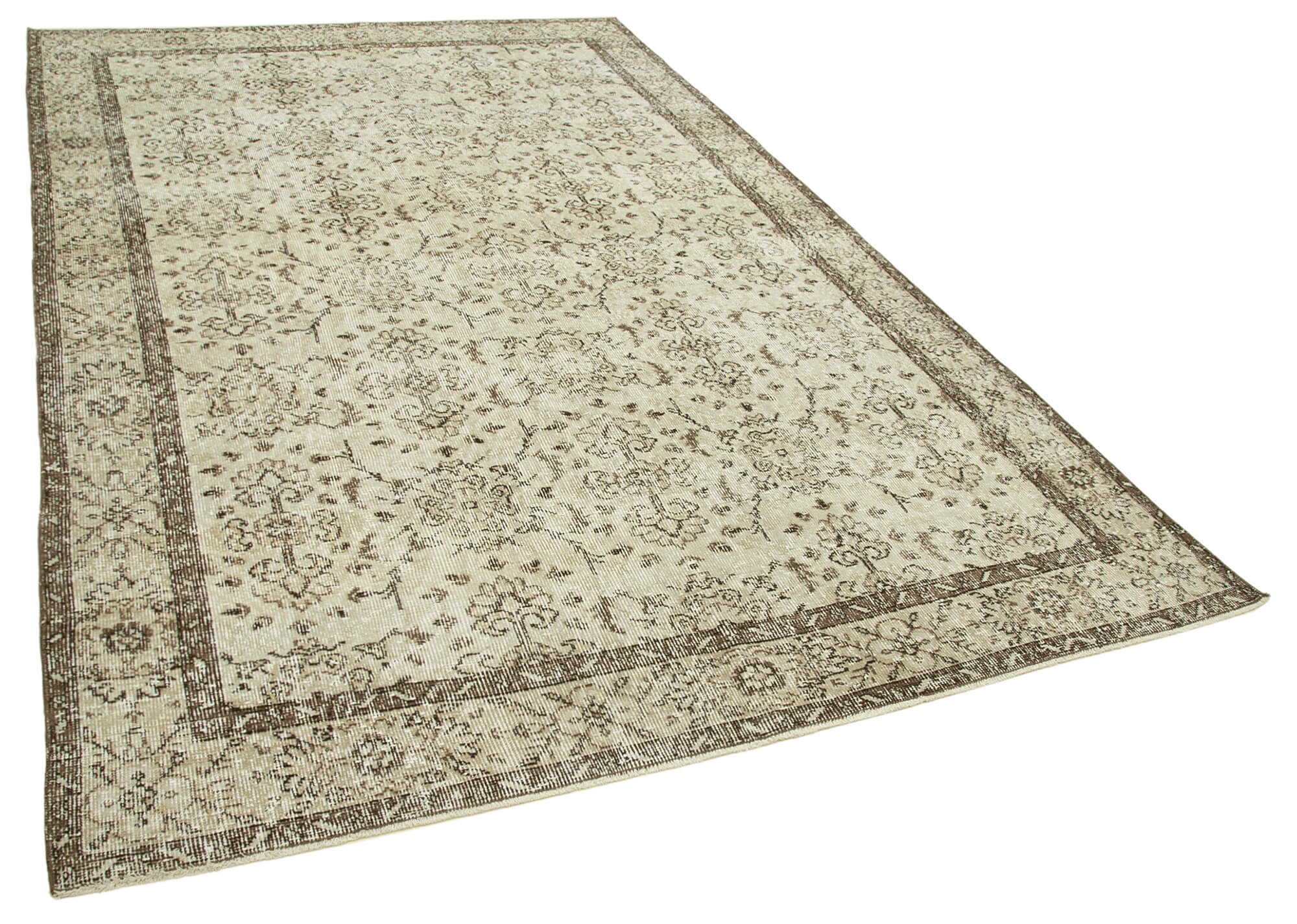Handwoven antique anatolian beige carpet 188 cm x 303 cm