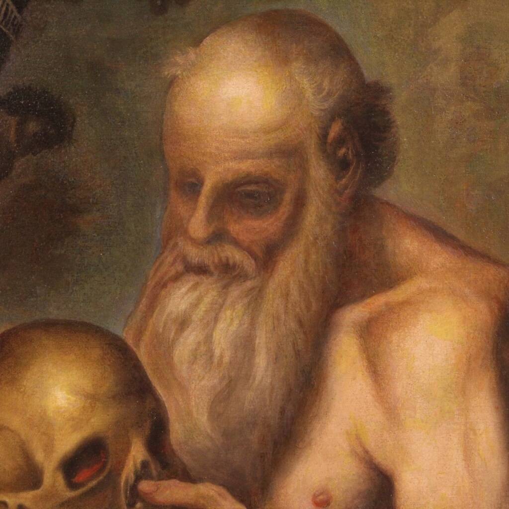 Antique religious painting from the 17th century, Saint Jerome