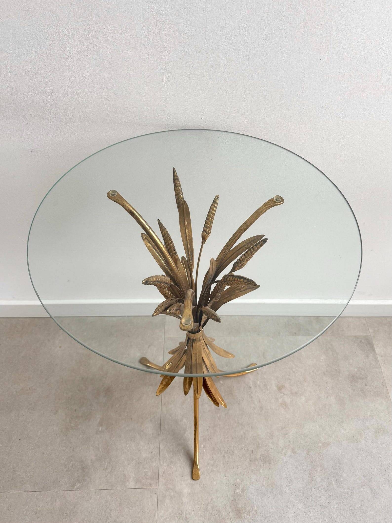 Table d'appoint en laiton vintage formant une gerbe de blé
