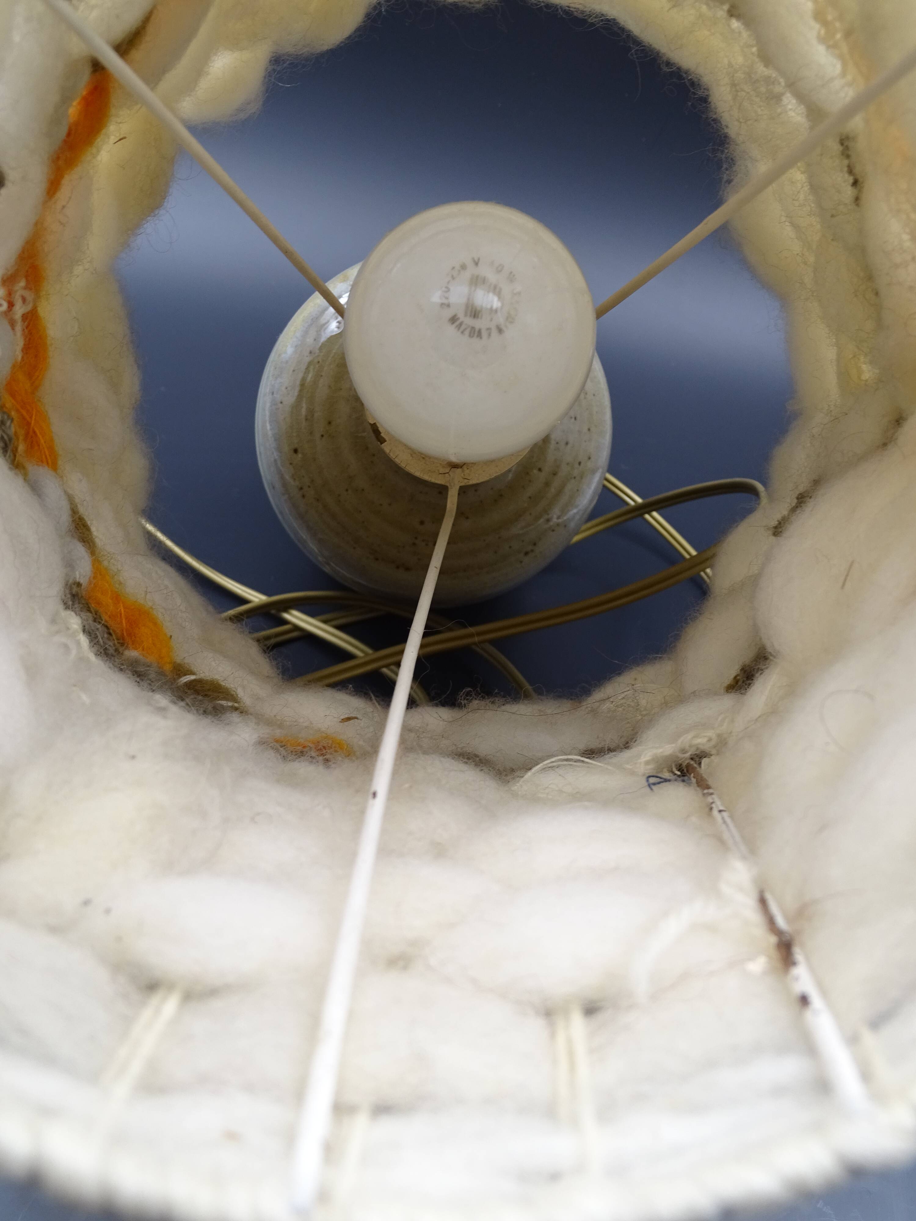 Pair of bedside lamps in stoneware and wool lampshades - Vintage around 1970