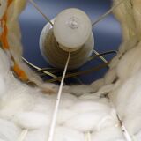 Pair of bedside lamps in stoneware and wool lampshades - Vintage around 1970