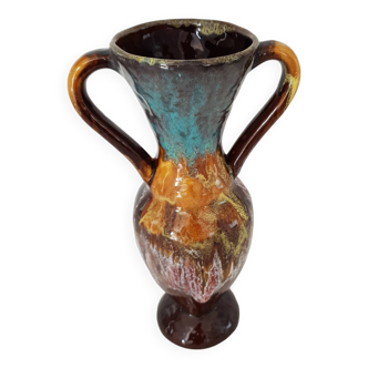 Large Vallauris ceramic vase with amphora-shaped handles, unsigned - height 32cm