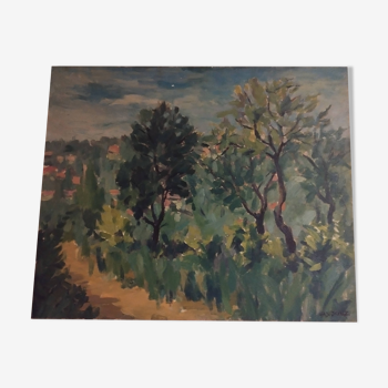 wooded landscape painting