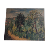 wooded landscape painting