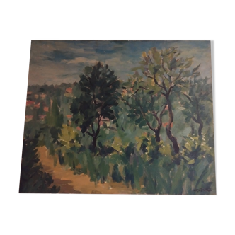 wooded landscape painting