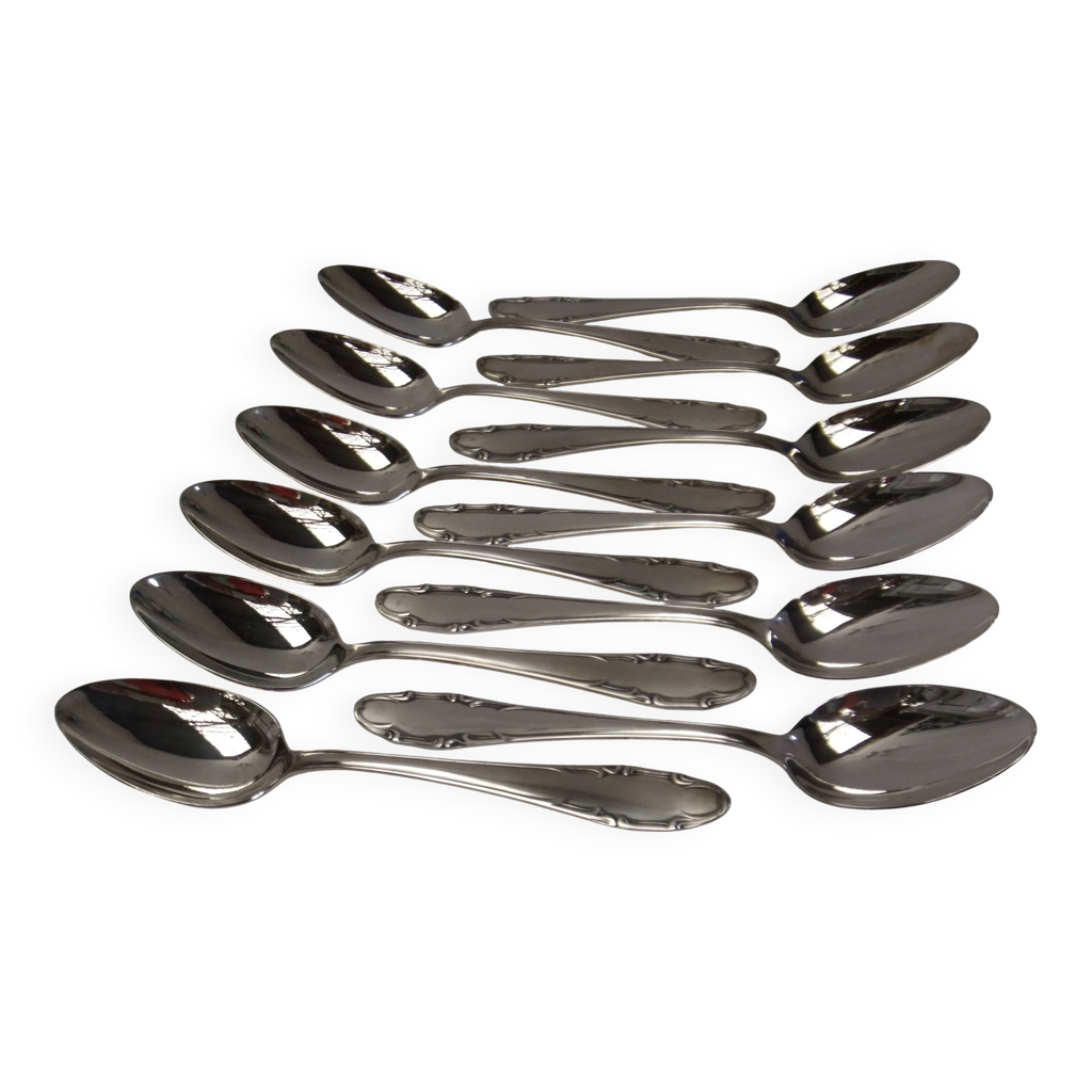 12 Cuillères à Dessert Métal Argenté - Modèle Filet - Occasion Bon état