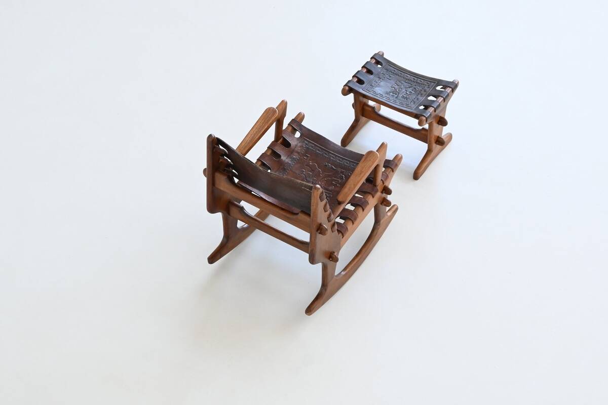 Angel Pazmino rocking chair and hocker Muebles de Estilo Ecuador 1960